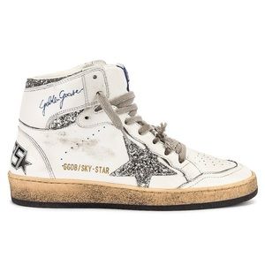 Golden Goose Sky Star Sneaker Hi Top NIB White Silver Glitter Women NIB